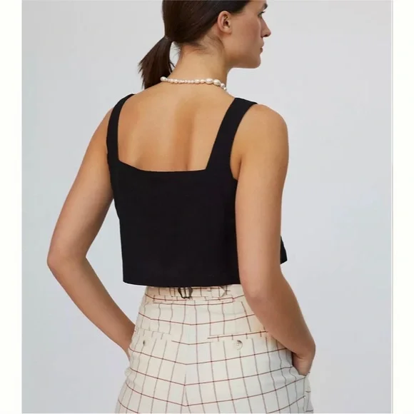NWT Anthropologie Porridge• Black Cotton and Linen Square neck crop top size s - Picture 2 of 9